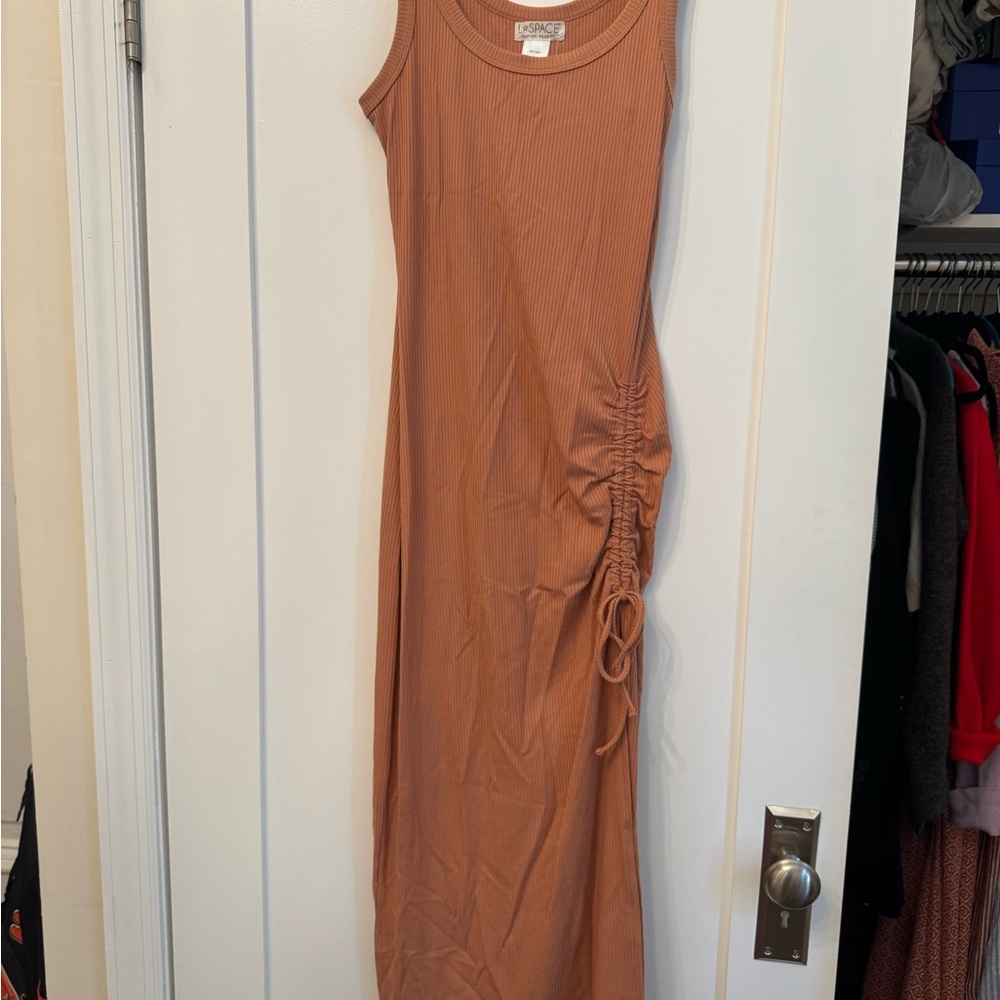 L*Space Brown Ruched Ruffled Sheath Maxi Dress NEW WITH TAGS